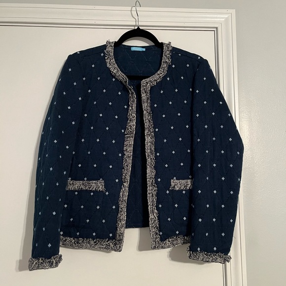 J. McLaughlin Jackets & Blazers - J. McLaughlin Dark Blue Quilted Blazer with Fringe Trim